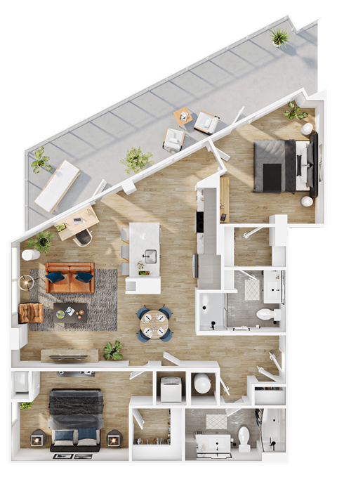 Floor plan for 2 beds, 2 baths, 1123 sqft